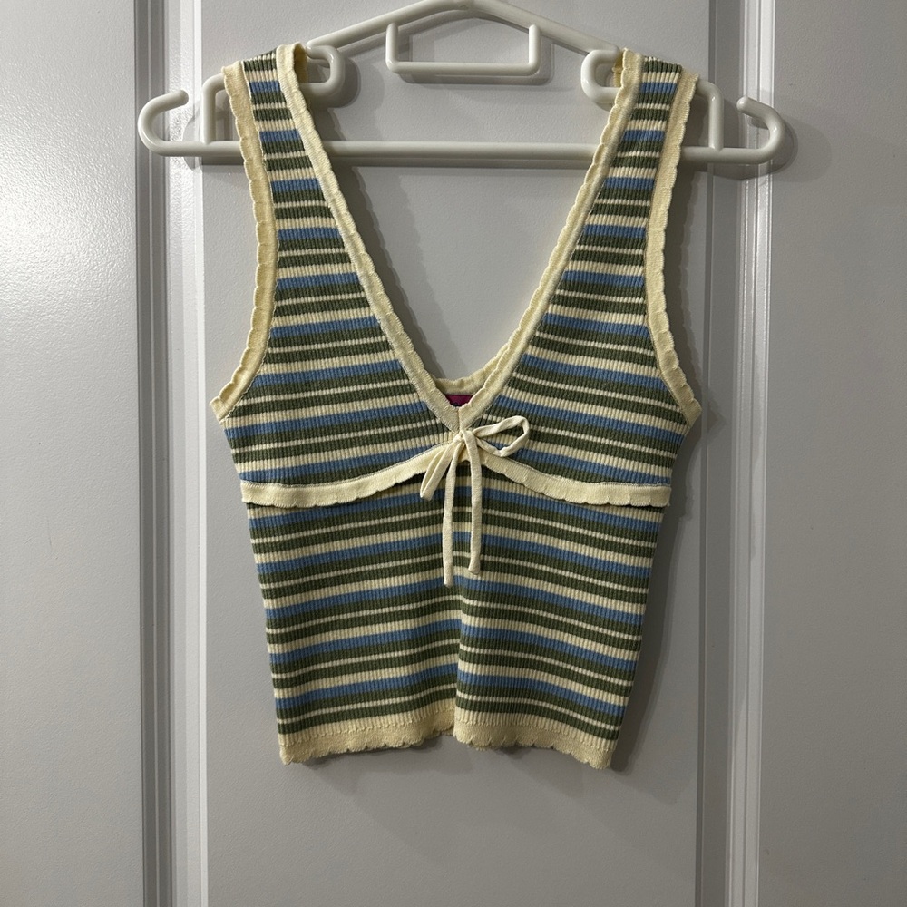 Edikted Cream and Green Striped Crop Top.